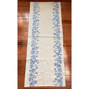 Vintage White Blue Table Runner Floral Vine Border 17"x42" Cotton Blend Home Déc